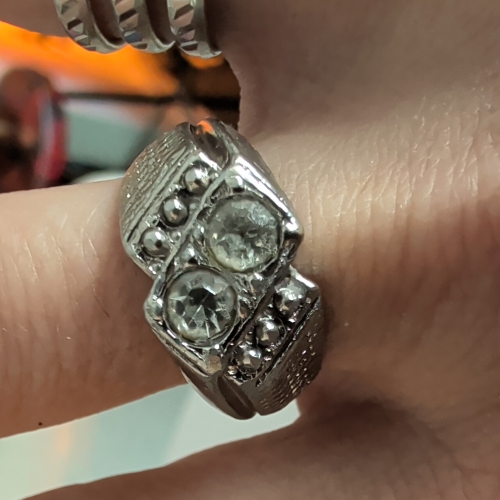 Vintage Ring  Moi Et Toi Silver Ring Clear Stones